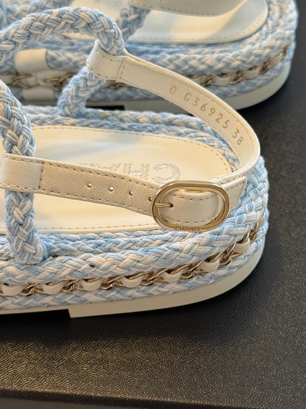 CHANEL Light Blue & White Braided Rope Sandals - Picture 10 of 13
